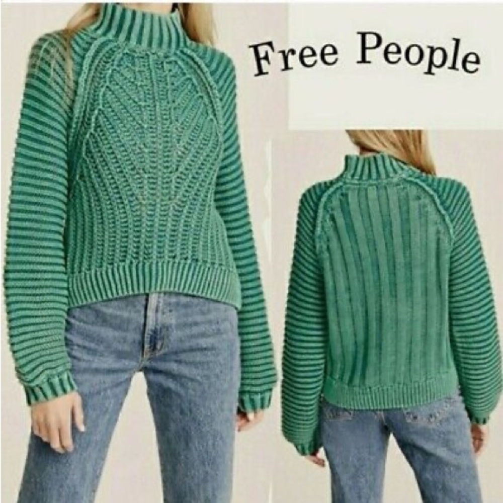 Free People Emerald Green Cable Knit Chunky Sweater Small